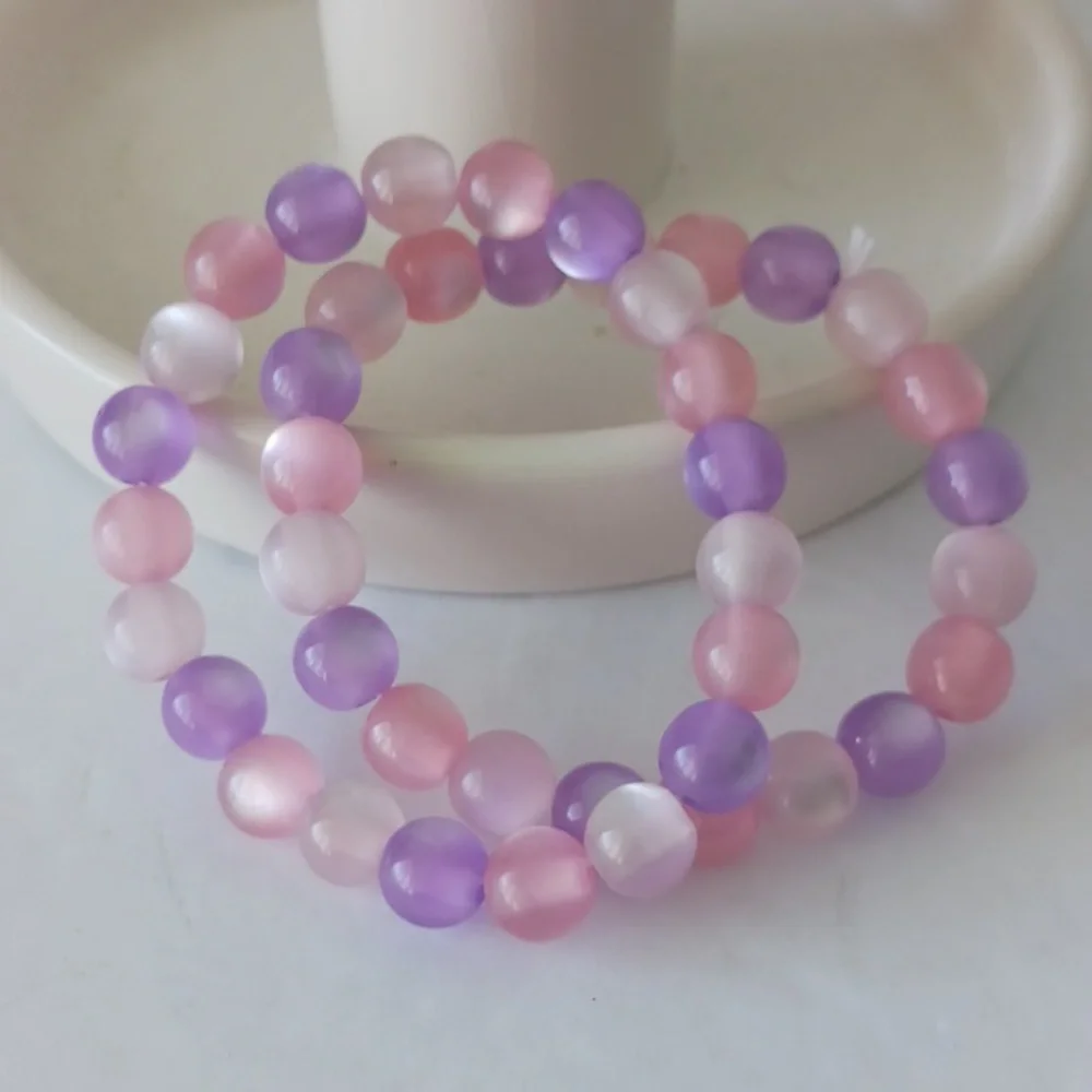 2 Stretch Plastic Beads Bracelets Pink White Purple